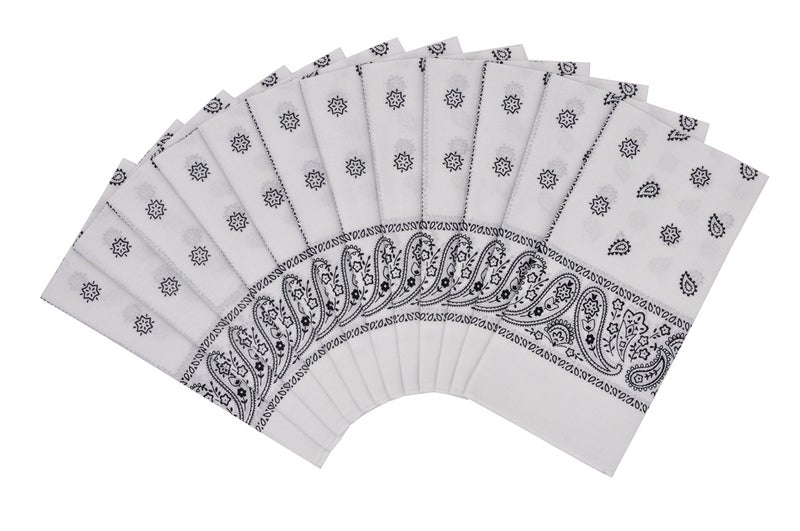 Vamqor 12pcs Bandana for women and men 100% Cotton Custom Fashion Paisley Design Multifunctional Outdoor Square Handkerchief (White) - Image 1